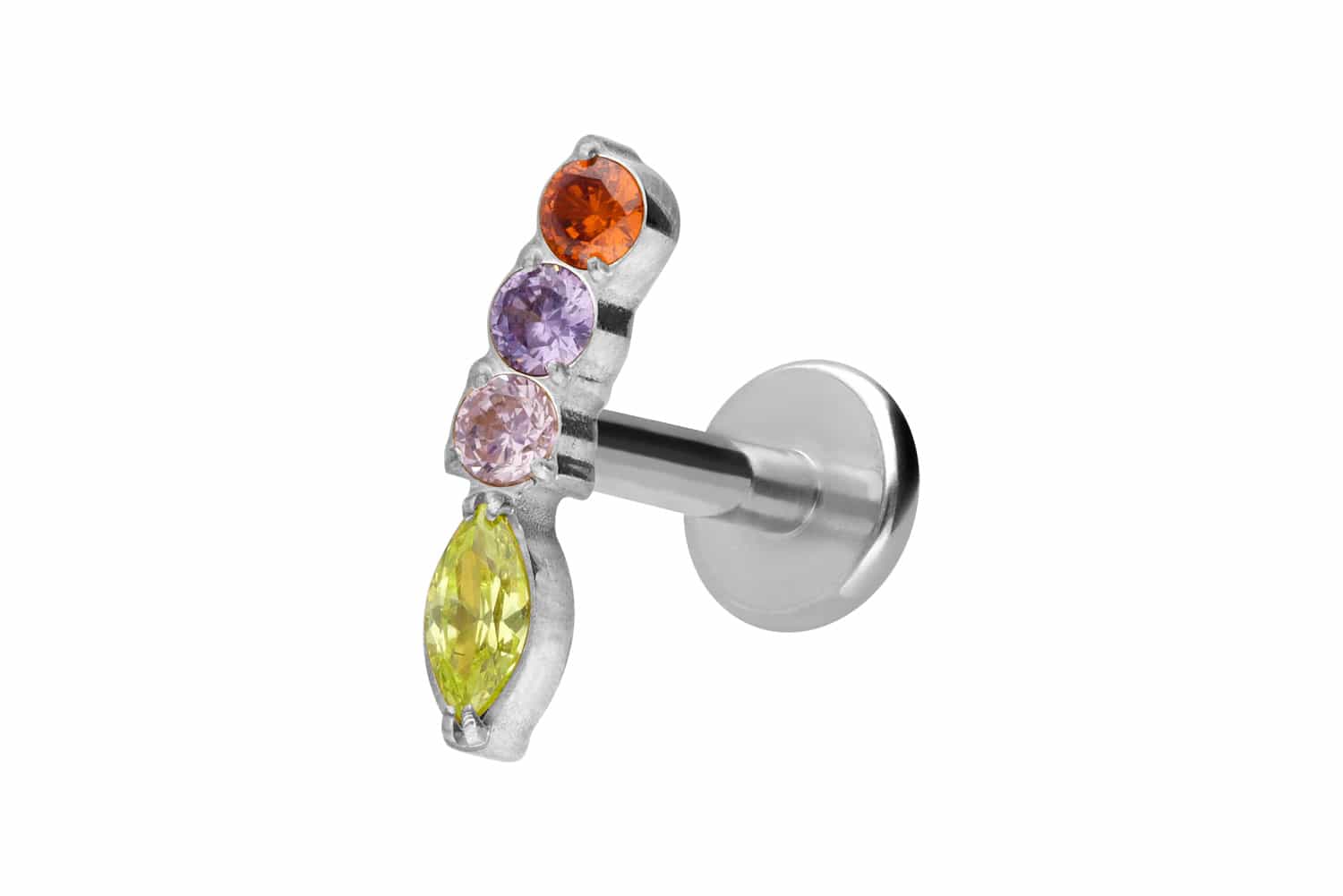 Titan Labret Piercing mit Innengewinde BUNTER KRISTALLBOGEN